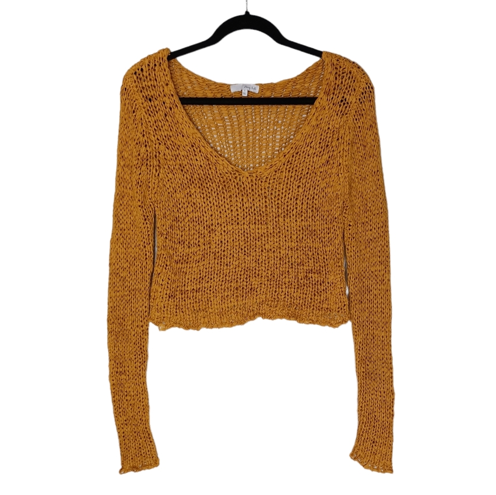 HONEY BELLE Mustard Gold Yellow Long Sleeve Soft Open Knit V Neck Top Small